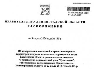 Правительство Ленобласти утвердило изменения в документацию по планировке территории для ТПУ «Девяткино»